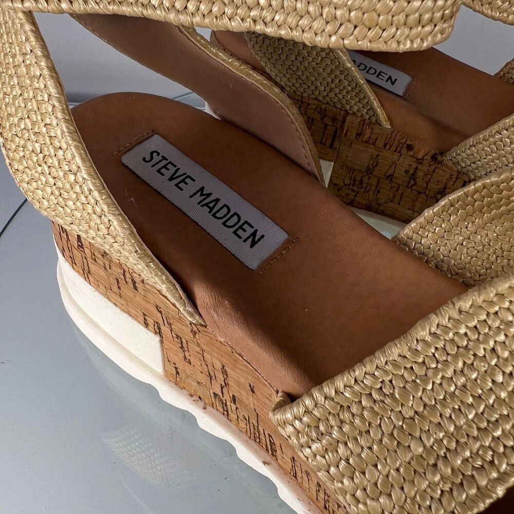 Steve Madden Bandi platform Sandals Cork ankle strap boho wedge - Picture 7 of 9